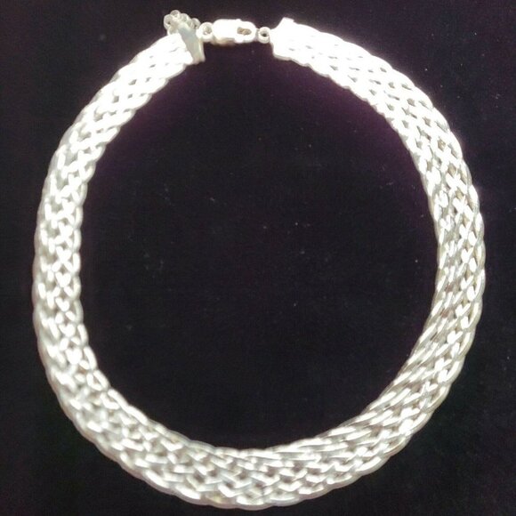 925 Italy Braided Collar Necklace Reversible KA 1772 10 Herringbone Strands - Picture 4 of 10